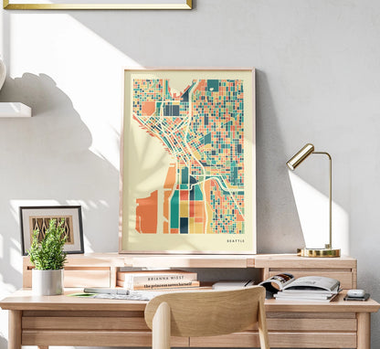 Seattle Stadtkarte Poster – Polychroma Modern Art Print