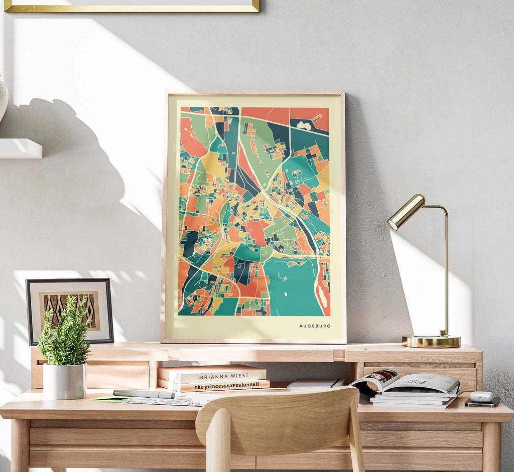 Augsburg Stadtkarte Poster – Polychroma Modern Art Print