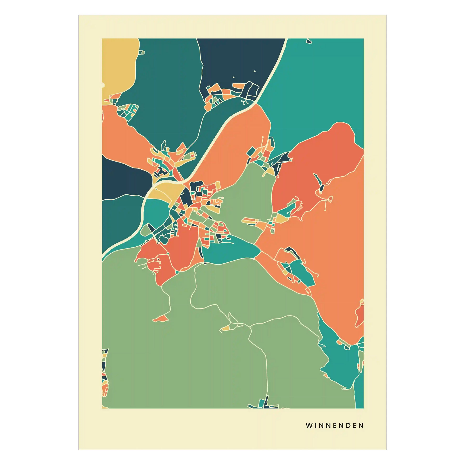 Winnenden Stadtkarte Poster – Polychroma Modern Art Print