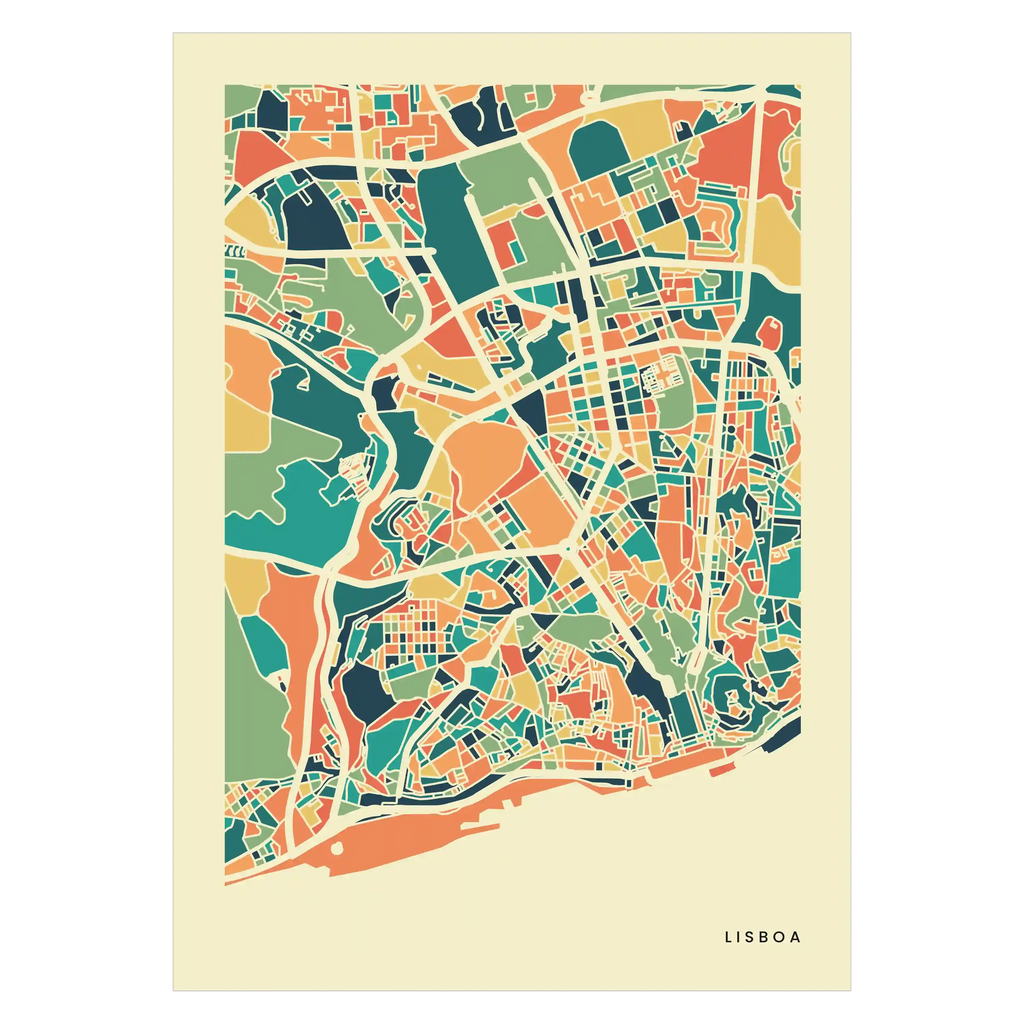 Lisboa Stadtkarte Poster – Polychroma Modern Art Print