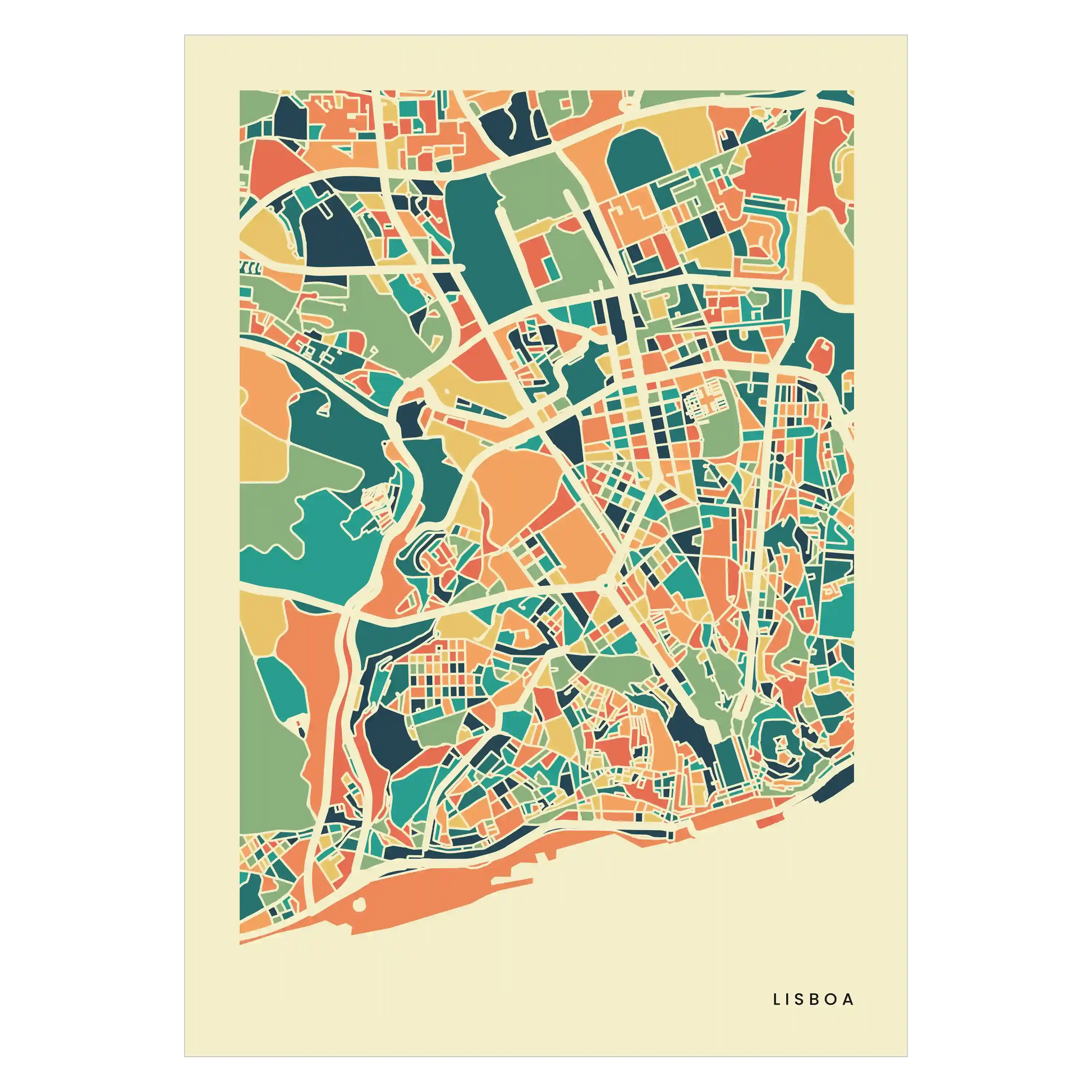 Lisboa Stadtkarte Poster – Polychroma Modern Art Print