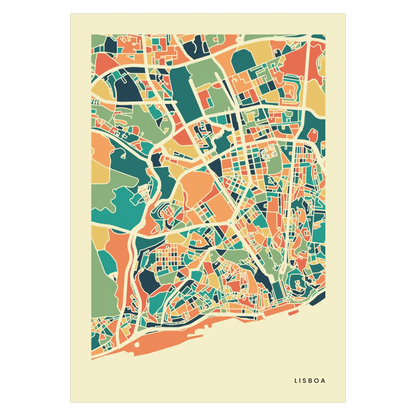 Lisboa Stadtkarte Poster – Polychroma Modern Art Print