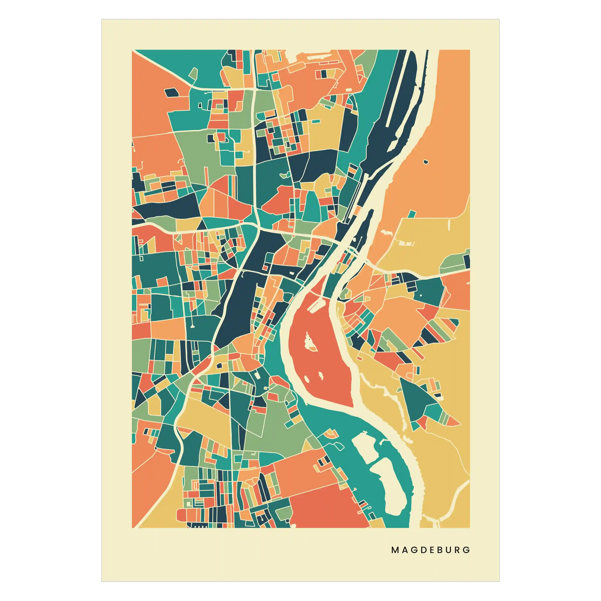 Magdeburg Stadtkarte Poster – Polychroma Modern Art Print