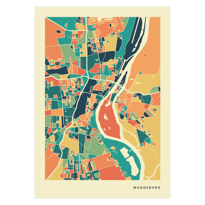 Magdeburg Stadtkarte Poster – Polychroma Modern Art Print