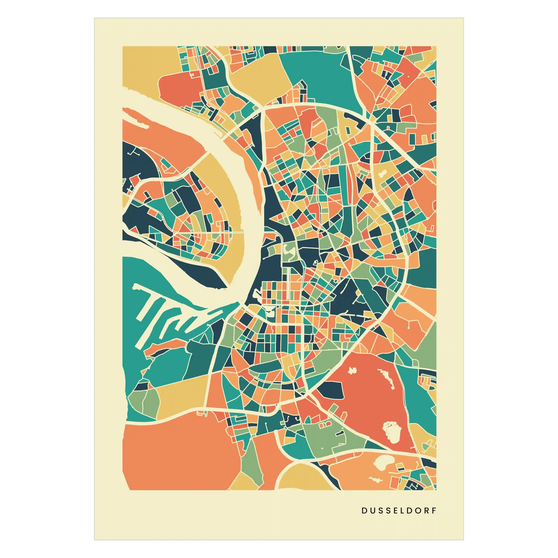 Dusseldorf Stadtkarte Poster – Polychroma Modern Art Print