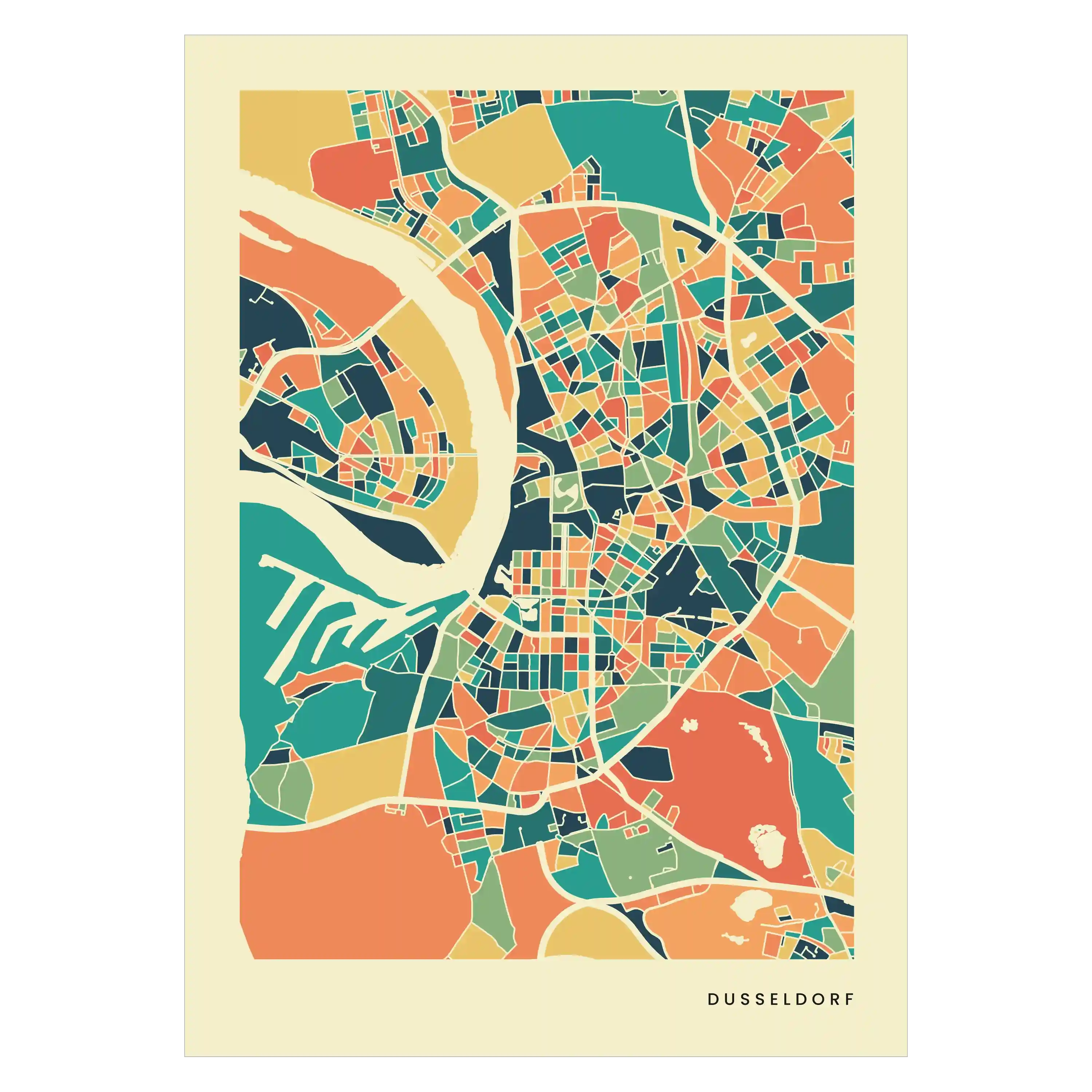 Dusseldorf Stadtkarte Poster – Polychroma Modern Art Print