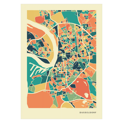 Dusseldorf Stadtkarte Poster – Polychroma Modern Art Print