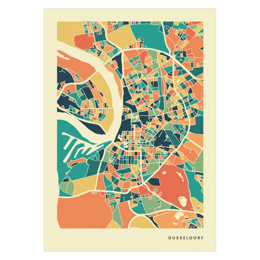 Dusseldorf Stadtkarte Poster – Polychroma Modern Art Print