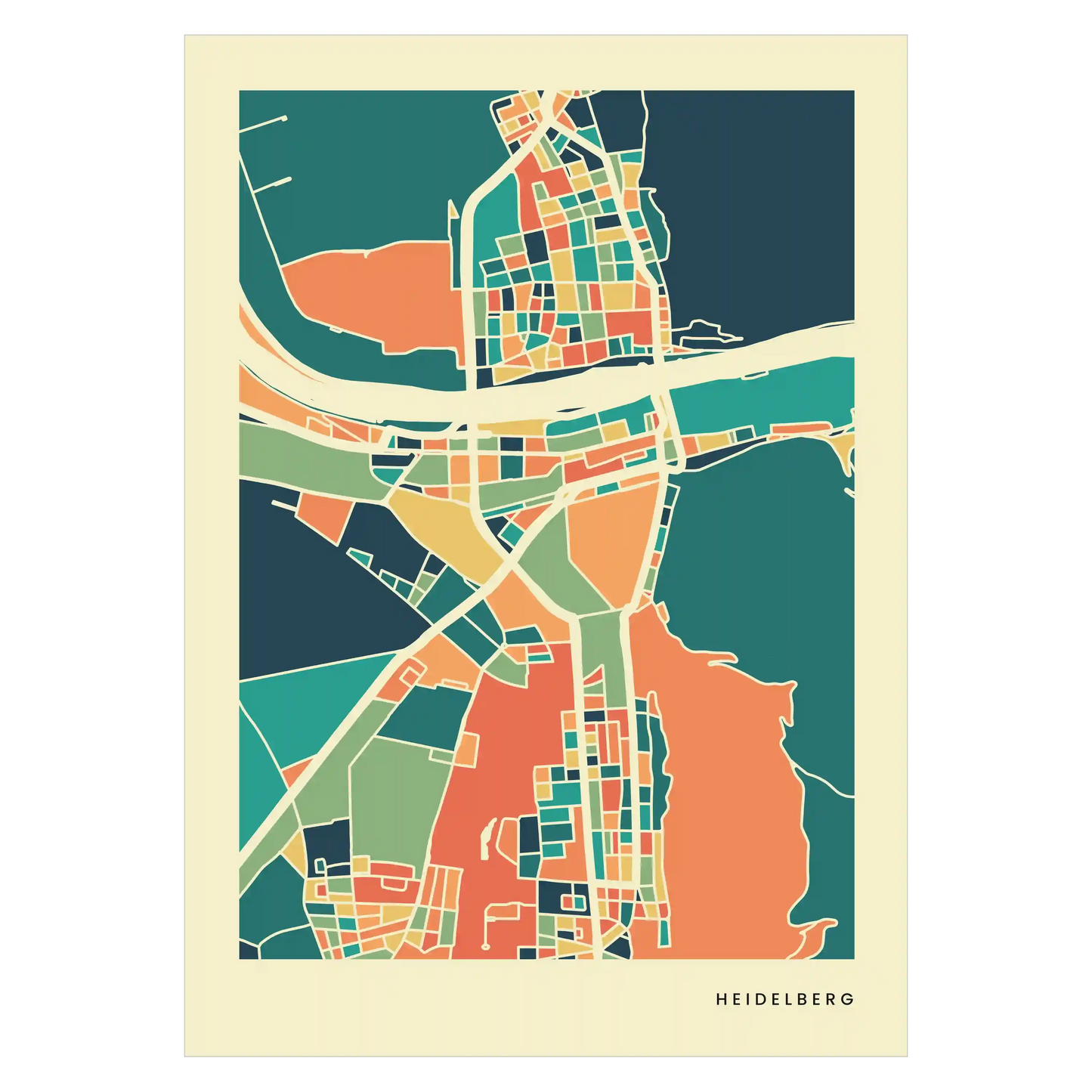 Heidelberg Stadtkarte Poster – Polychroma Modern Art Print