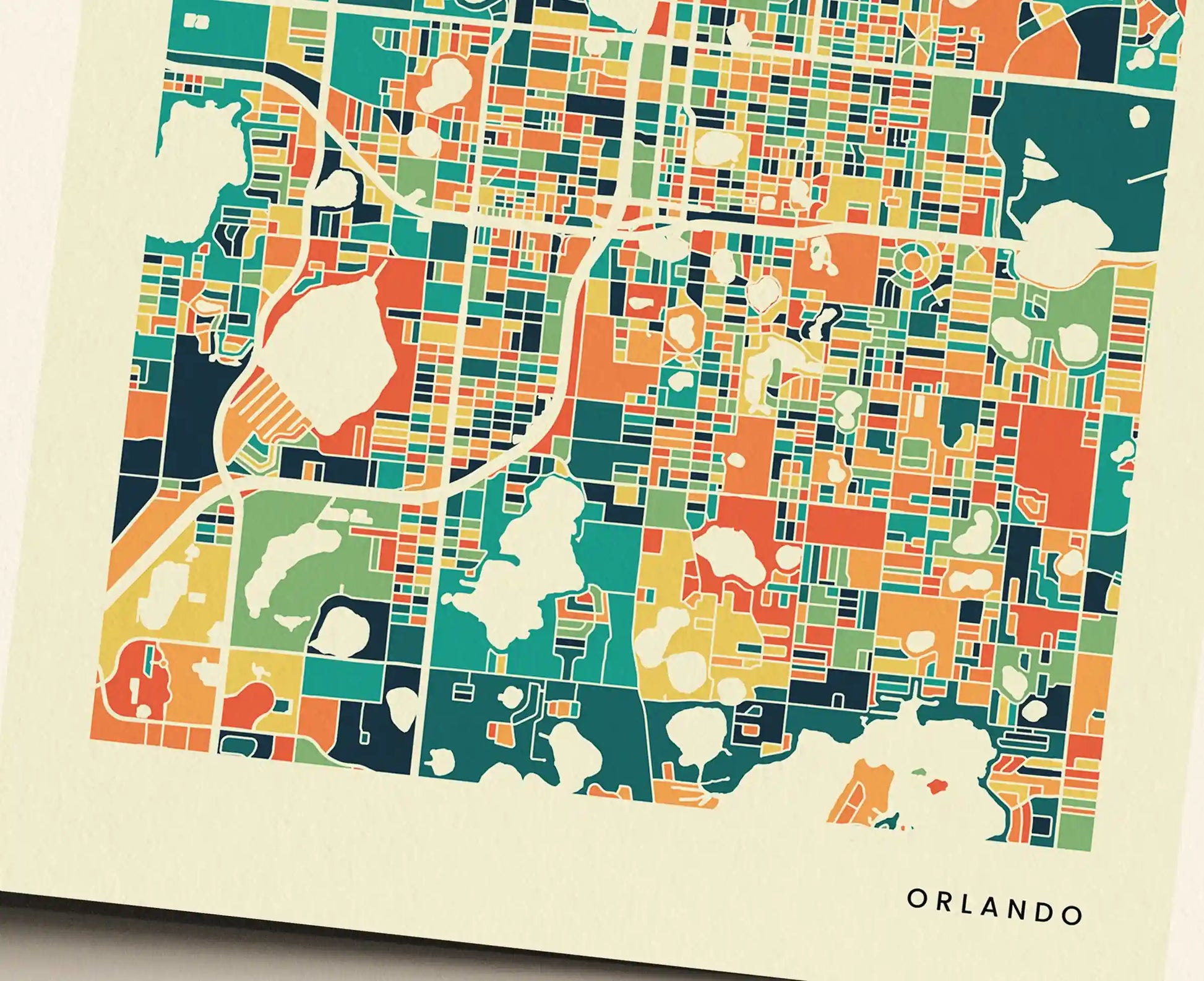 Orlando Stadtkarte Poster – Polychroma Modern Art Print