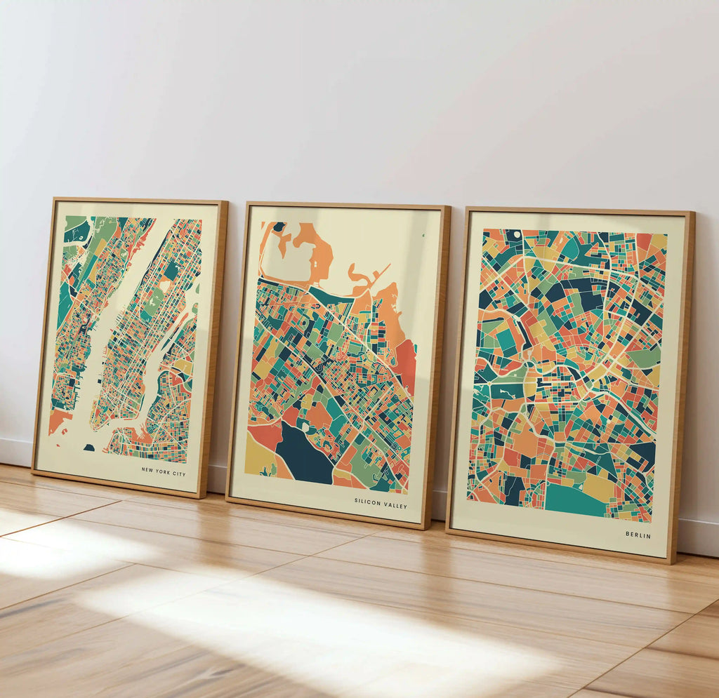 Silicon Valley Stadtkarte Poster – Polychroma Modern Art Print