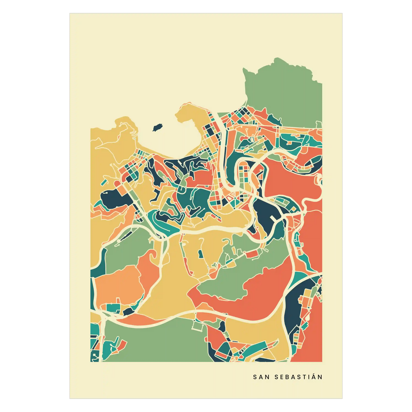 San Sebastián Stadtkarte Poster – Polychroma Modern Art Print