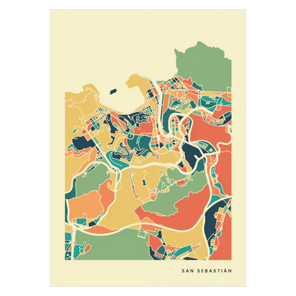 San Sebastián Stadtkarte Poster – Polychroma Modern Art Print
