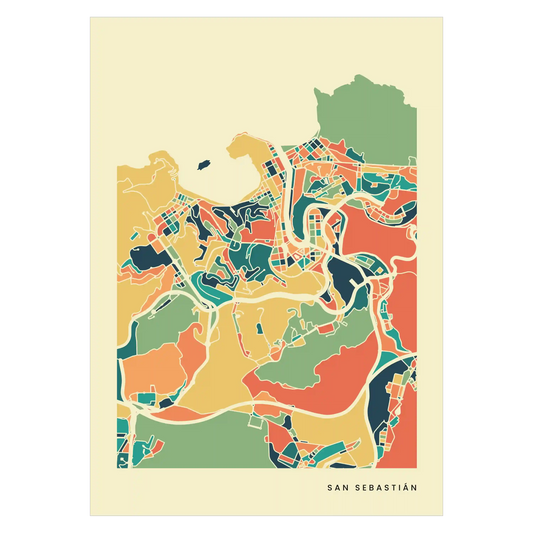 San Sebastián Stadtkarte Poster – Polychroma Modern Art Print