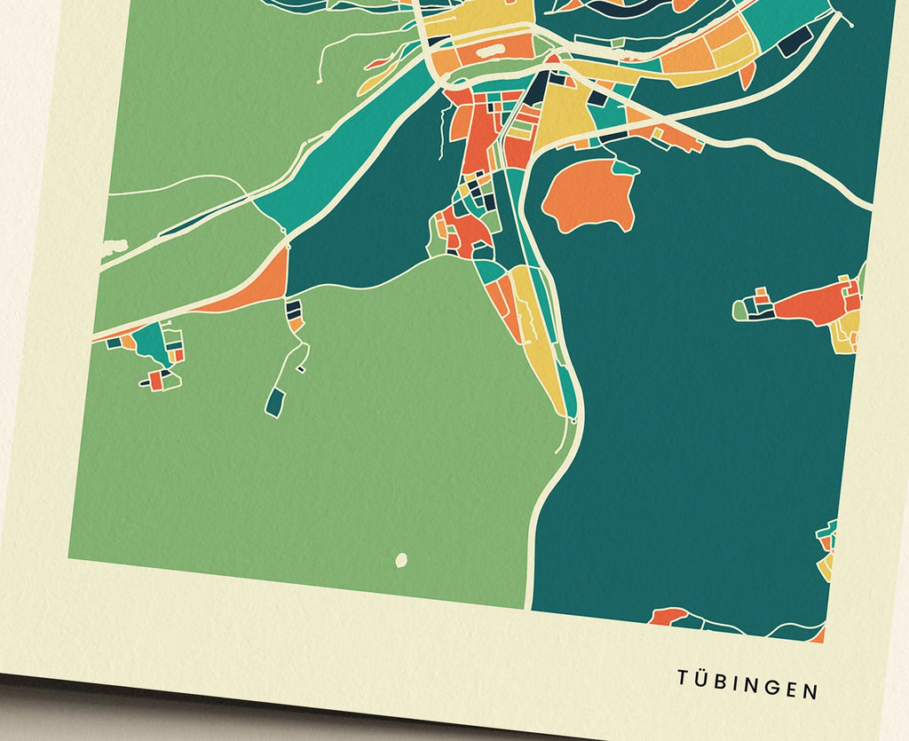 Tübingen Stadtkarte Poster – Polychroma Modern Art Print