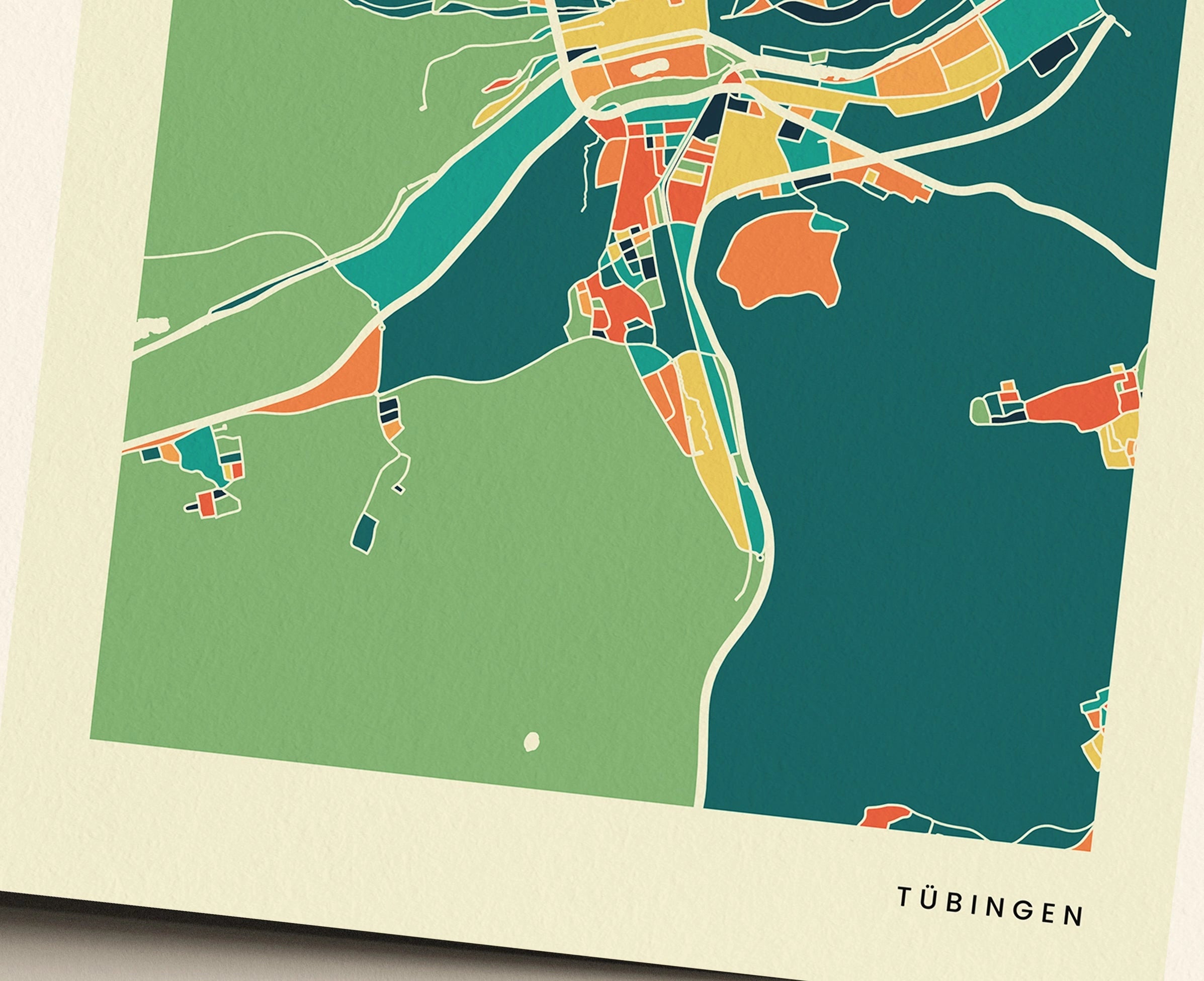 Tübingen Stadtkarte Poster – Polychroma Modern Art Print