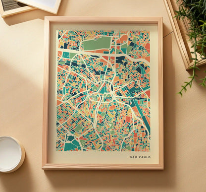 São Paulo Stadtkarte Poster - Polychroma Stadtplan Modern Art Print Stadtkarte Poster – Polychroma Modern Art Print