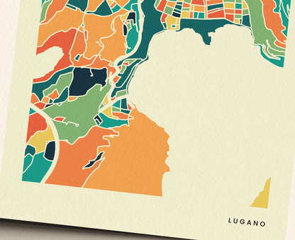 Lugano Stadtkarte Poster – Polychroma Modern Art Print