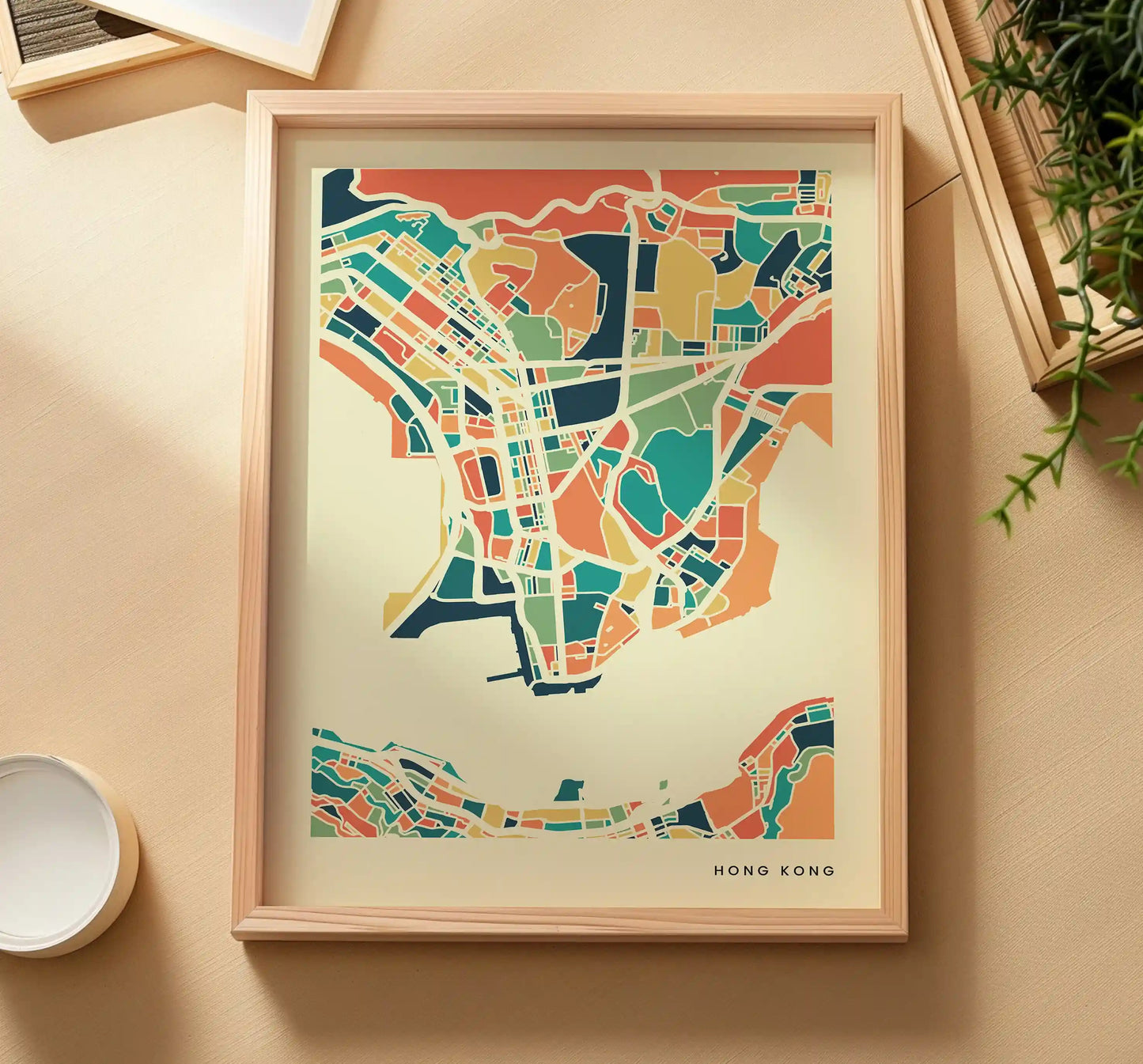 Hong Kong Stadtkarte Poster – Polychroma Modern Art Print