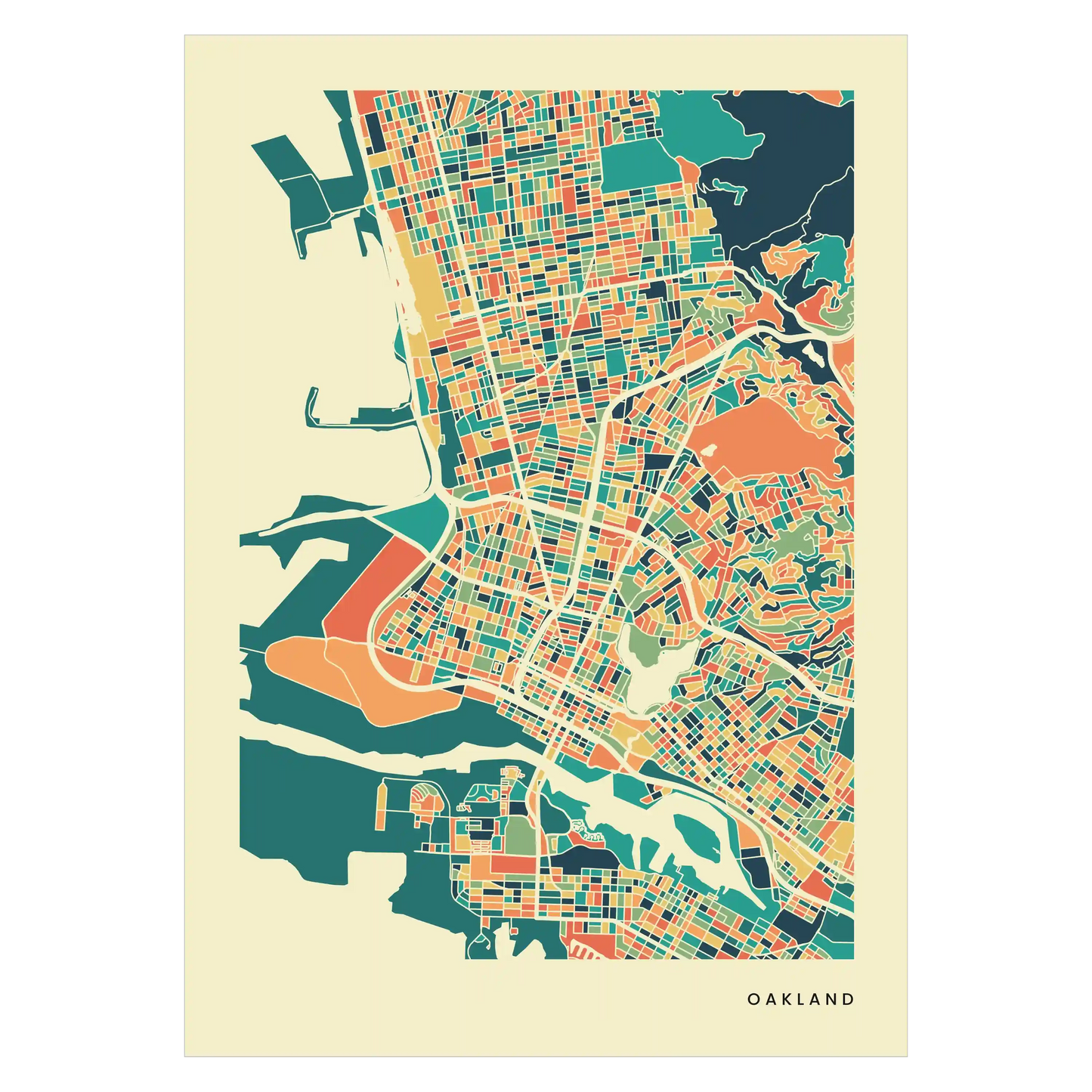 Oakland Stadtkarte Poster – Polychroma Modern Art Print