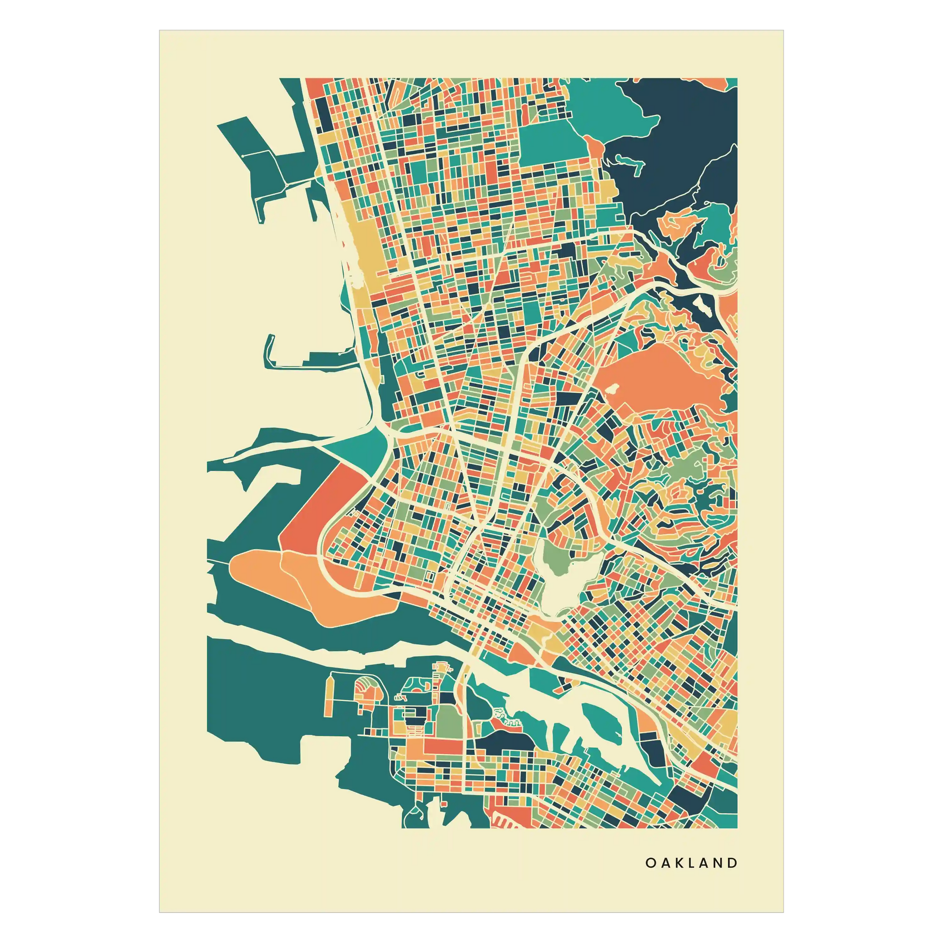 Oakland Stadtkarte Poster – Polychroma Modern Art Print
