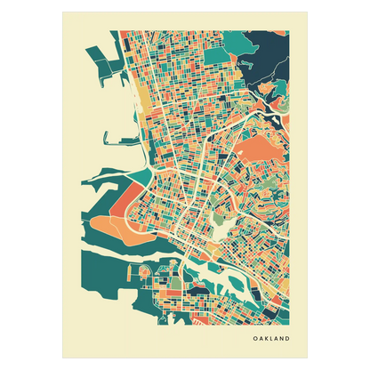 Oakland Stadtkarte Poster – Polychroma Modern Art Print