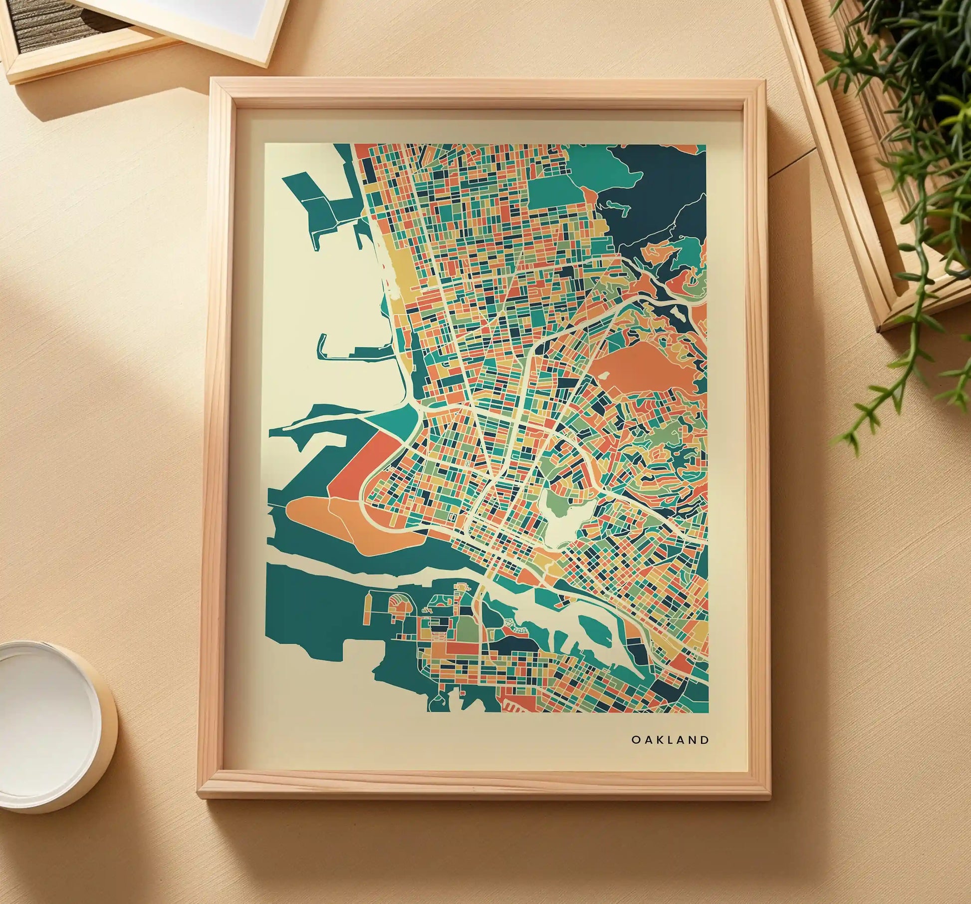 Oakland Stadtkarte Poster – Polychroma Modern Art Print