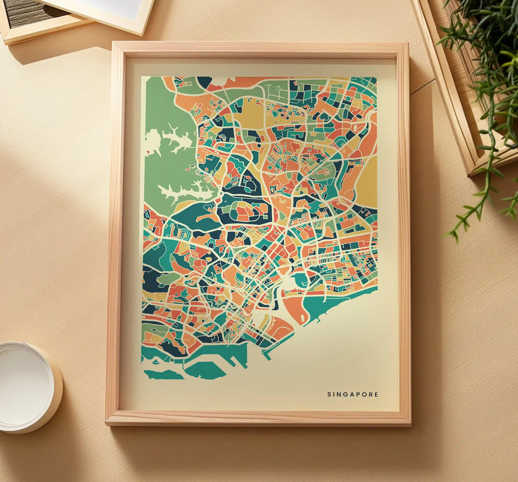 Singapore Stadtkarte Poster – Polychroma Modern Art Print