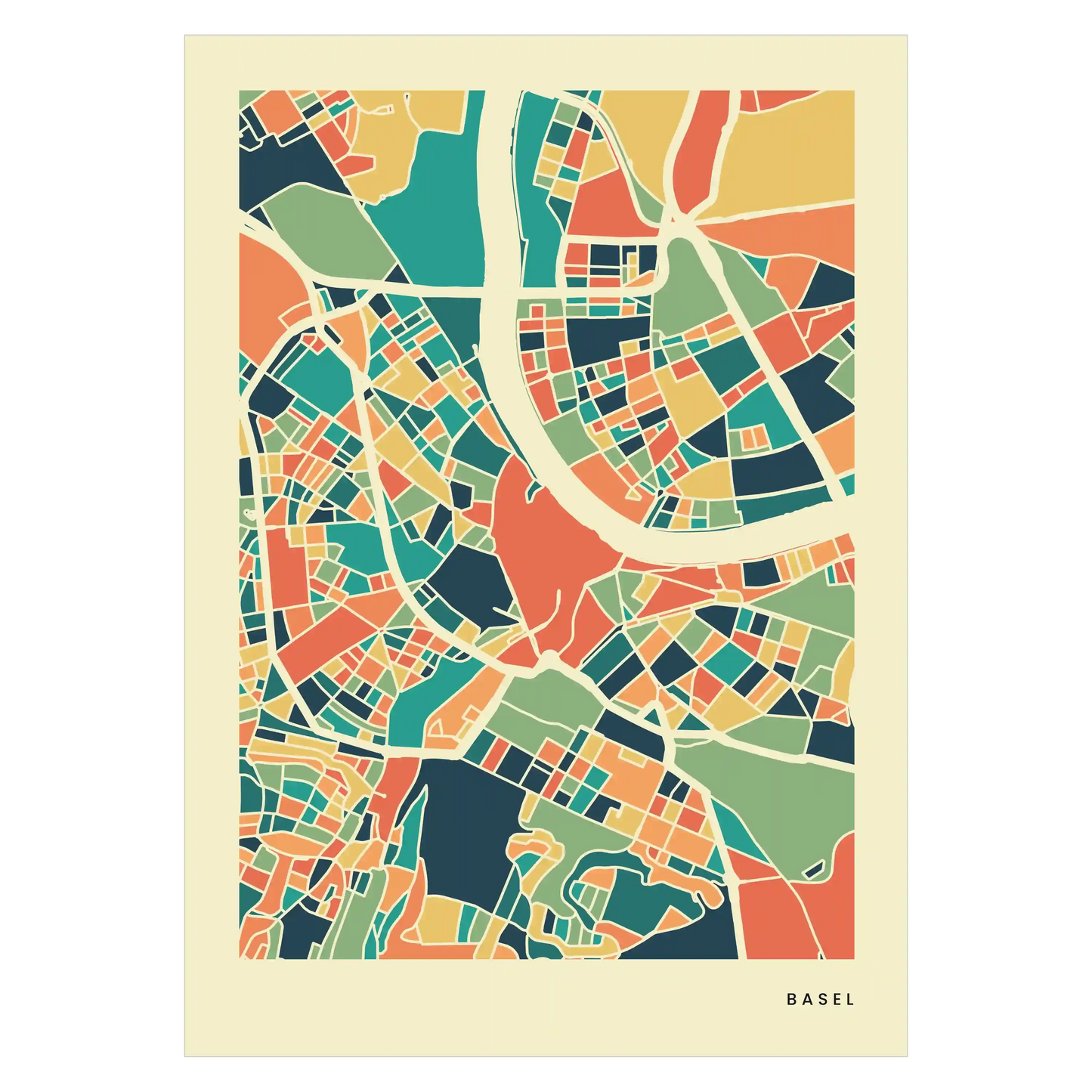Basel Stadtkarte Poster – Polychroma Modern Art Print