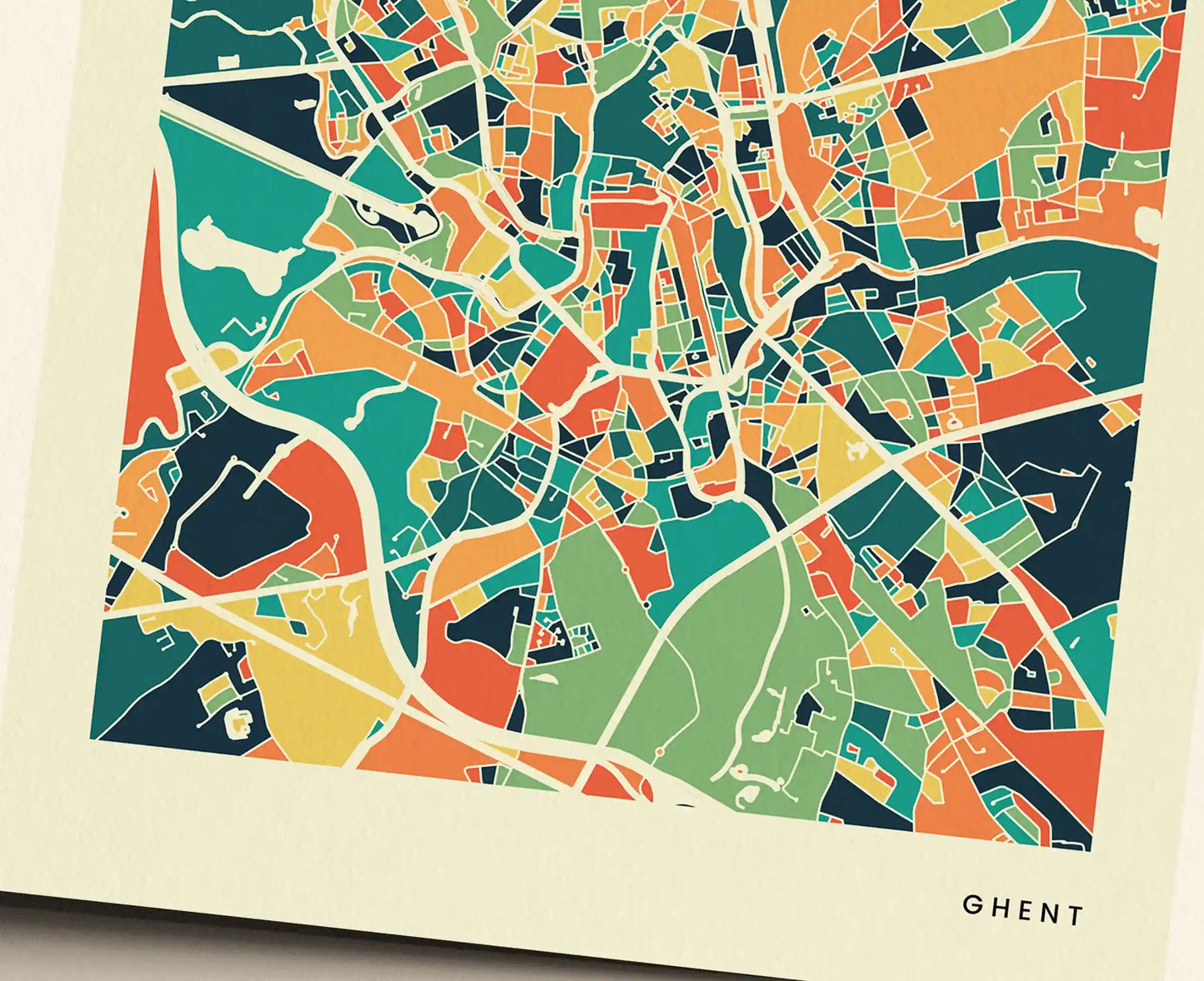 Ghent Stadtkarte Poster – Polychroma Modern Art Print
