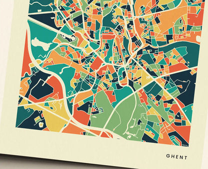 Ghent Stadtkarte Poster – Polychroma Modern Art Print