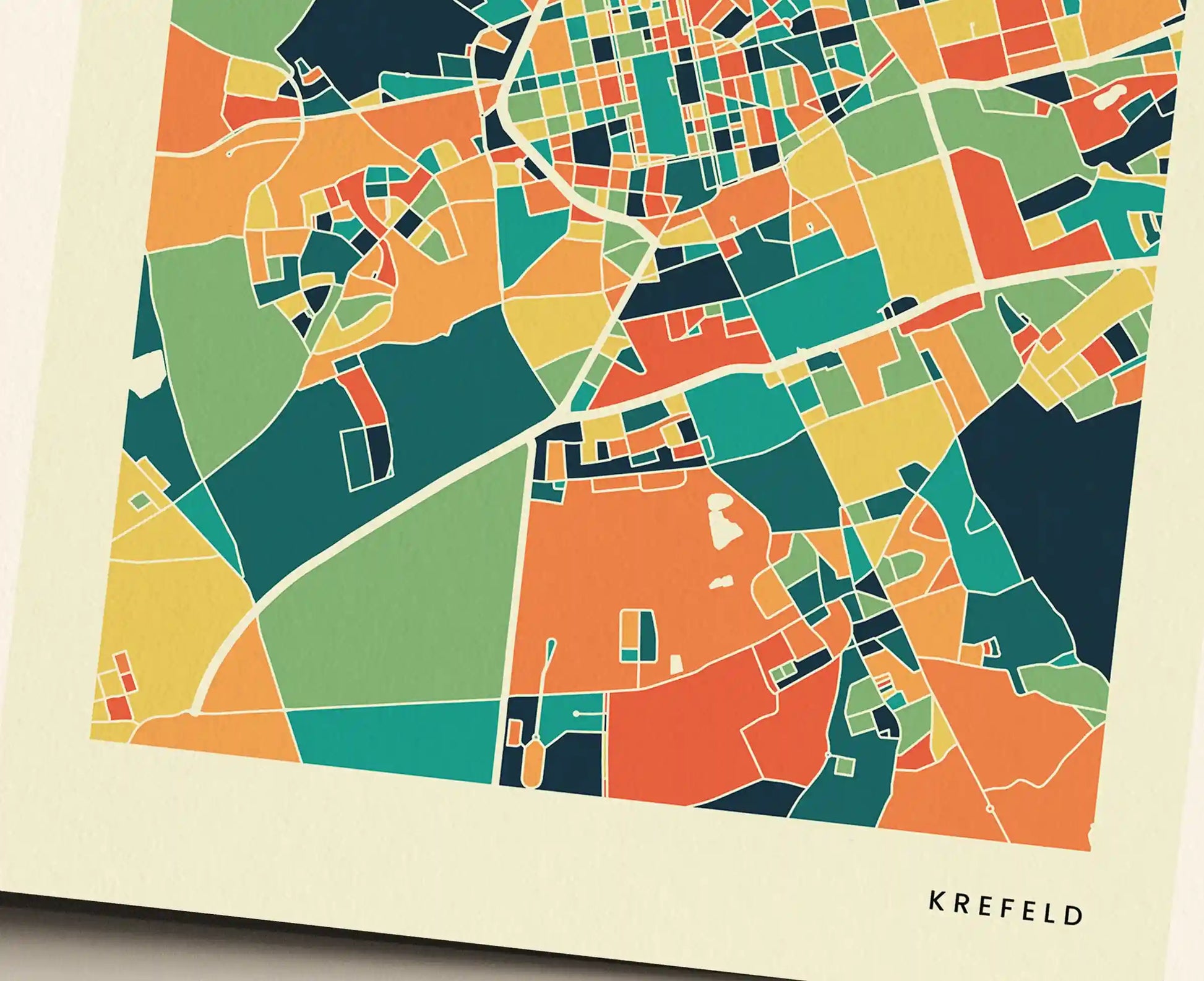 Krefeld Stadtkarte Poster – Polychroma Modern Art Print