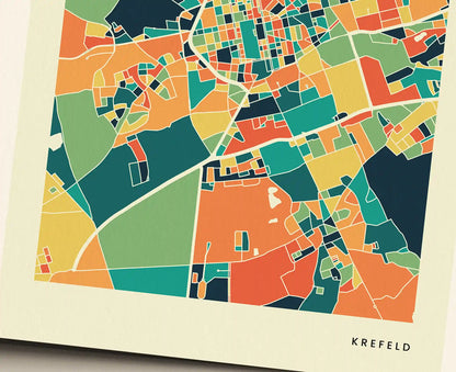 Krefeld Stadtkarte Poster – Polychroma Modern Art Print