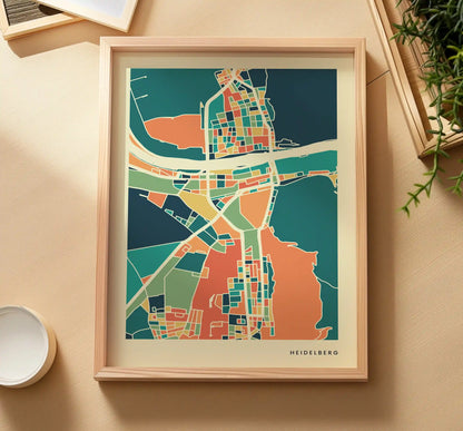 Heidelberg Stadtkarte Poster – Polychroma Modern Art Print