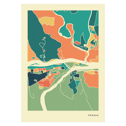 Passau Stadtkarte Poster – Polychroma Modern Art Print