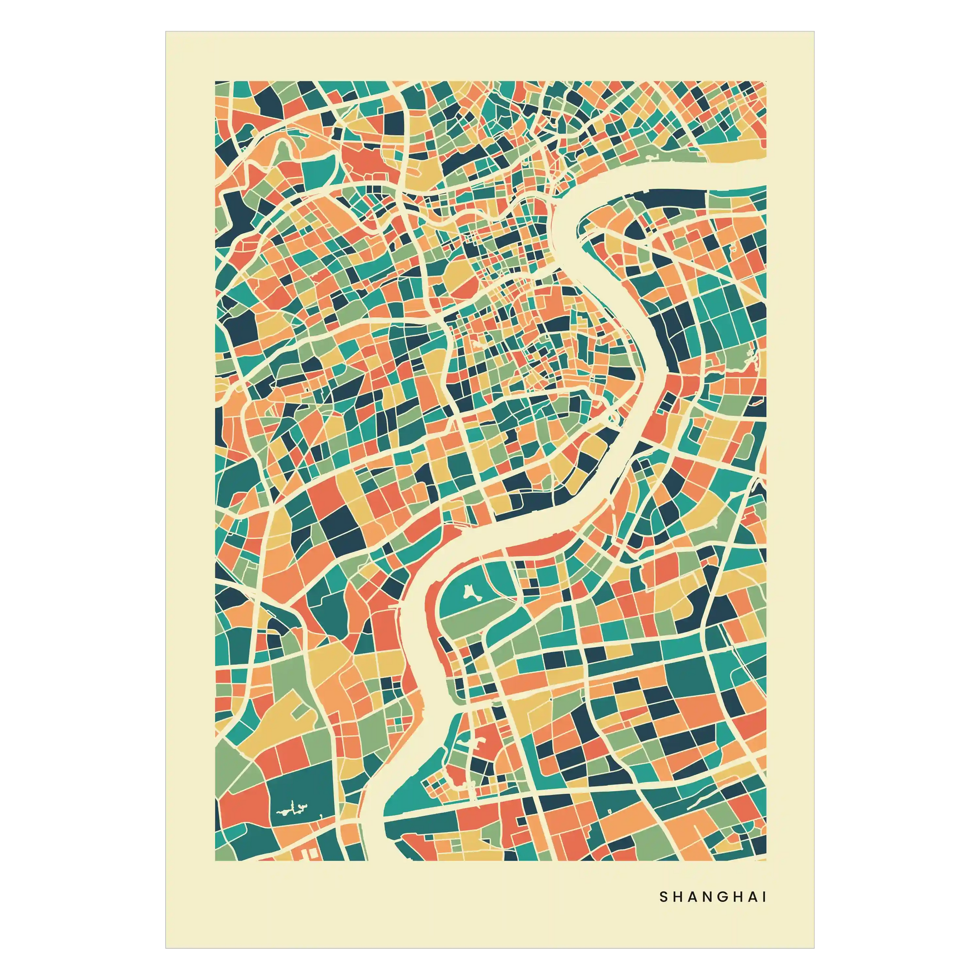 Shanghai Stadtkarte Poster – Polychroma Modern Art Print