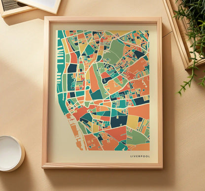 Liverpool Stadtkarte Poster – Polychroma Modern Art Print