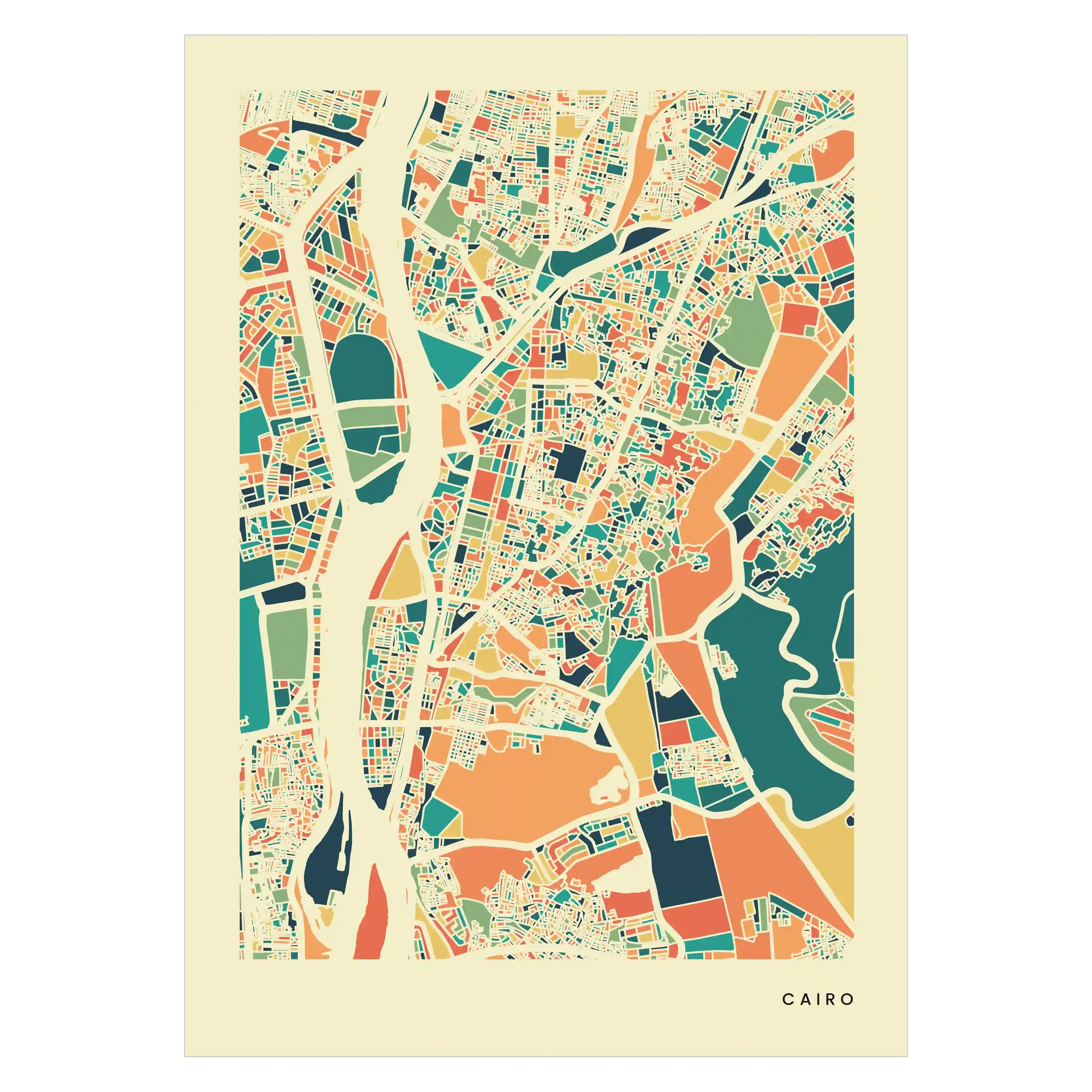Cairo Stadtkarte Poster – Polychroma Modern Art Print