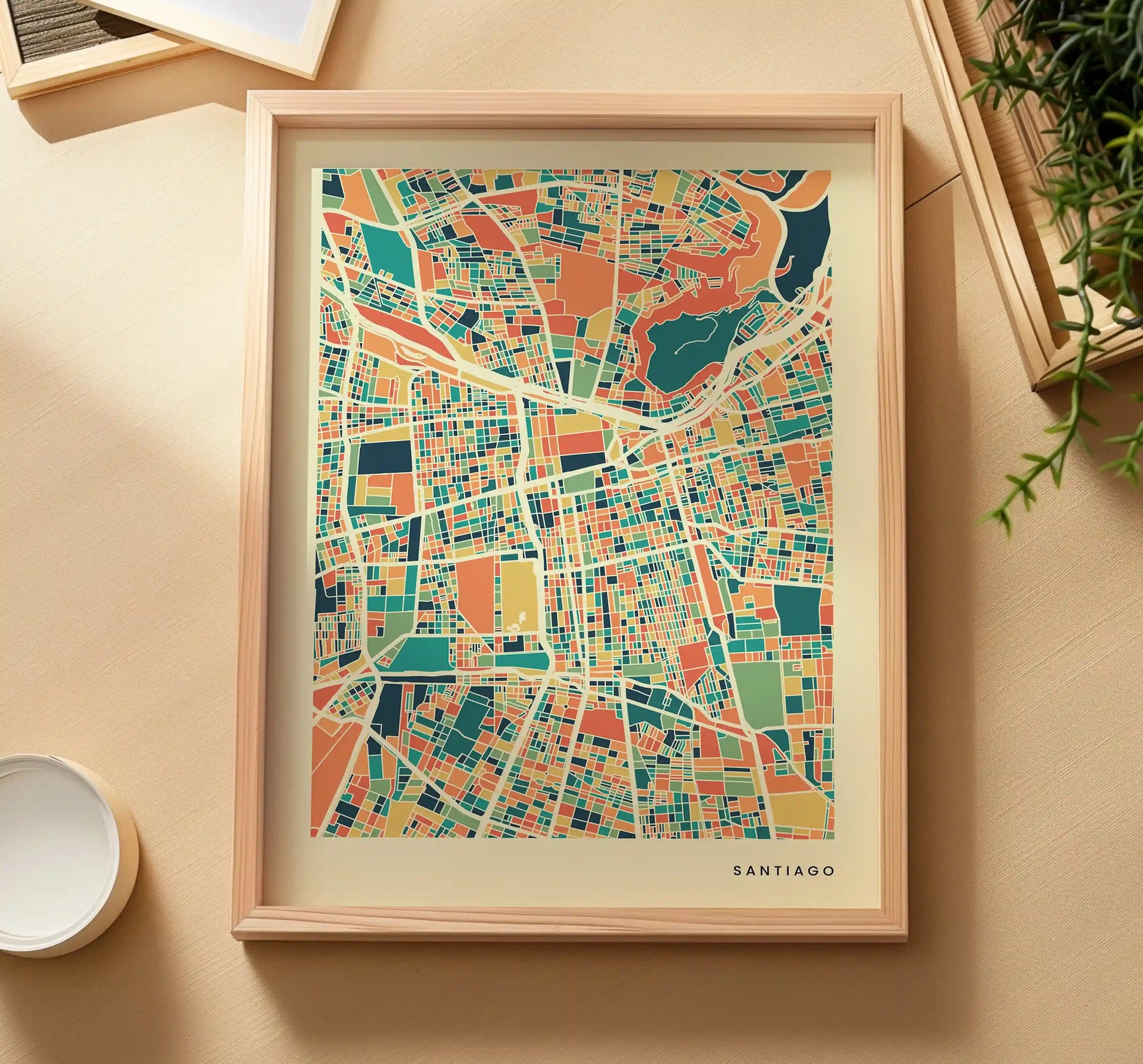 Santiago Stadtkarte Poster – Polychroma Modern Art Print
