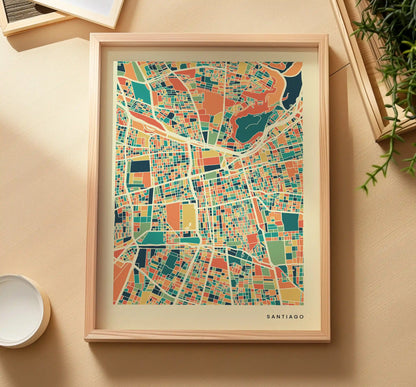 Santiago Stadtkarte Poster – Polychroma Modern Art Print
