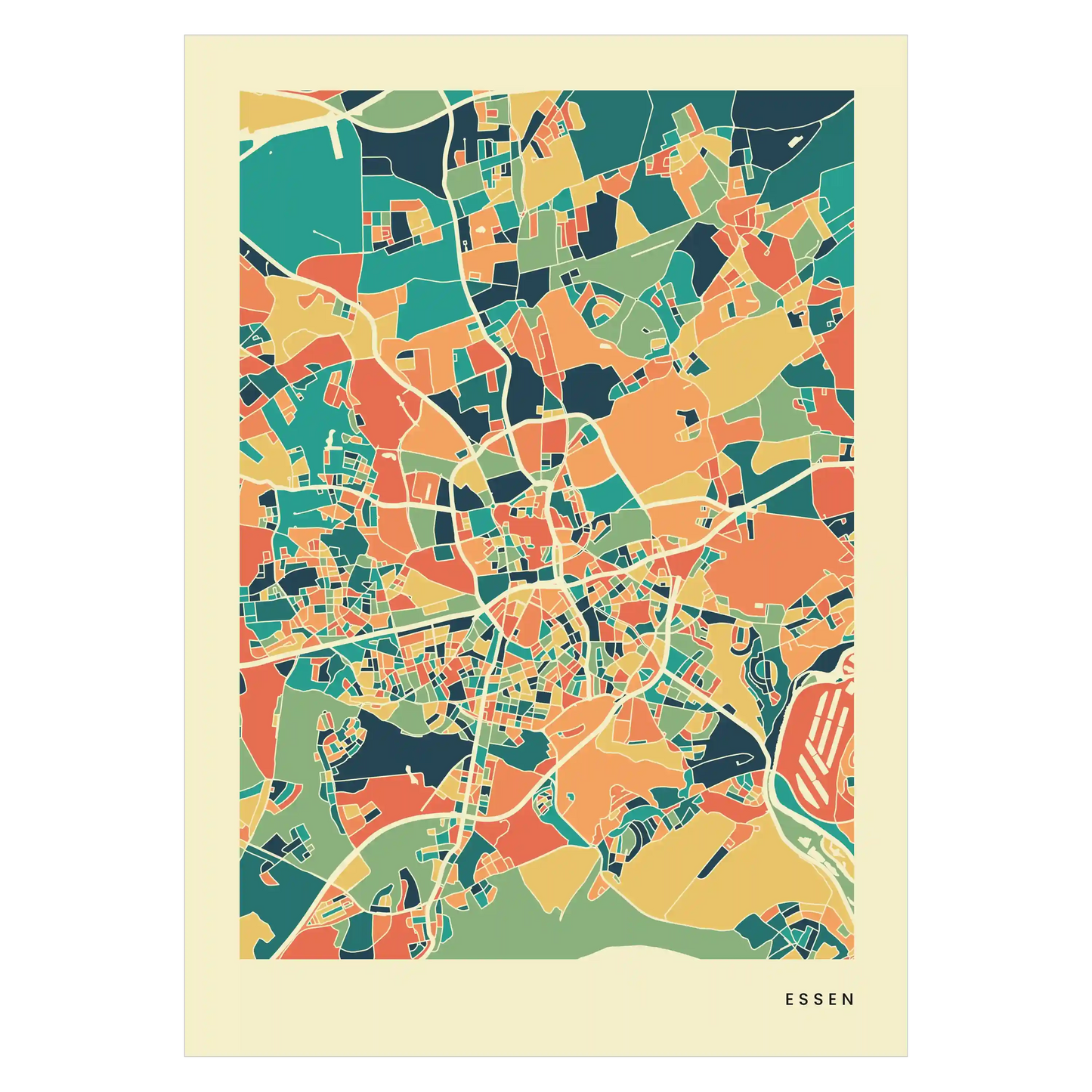 Essen Stadtkarte Poster – Polychroma Modern Art Print