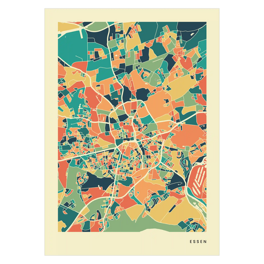 Essen Stadtkarte Poster – Polychroma Modern Art Print