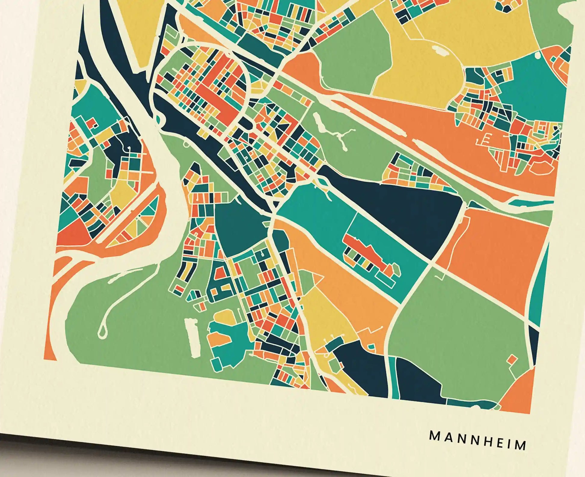 Mannheim Stadtkarte Poster – Polychroma Modern Art Print
