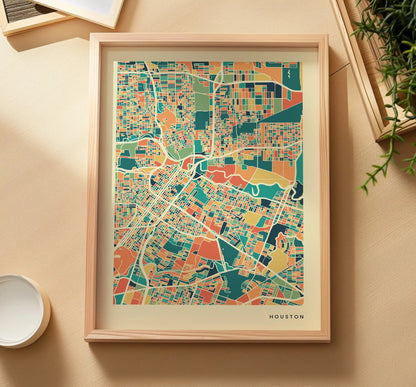 Houston Stadtkarte Poster – Polychroma Modern Art Print