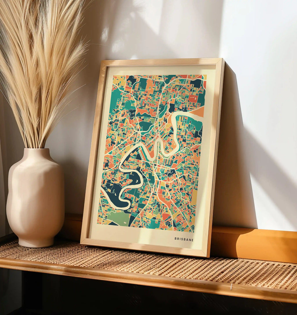 Brisbane Stadtkarte Poster – Polychroma Modern Art Print