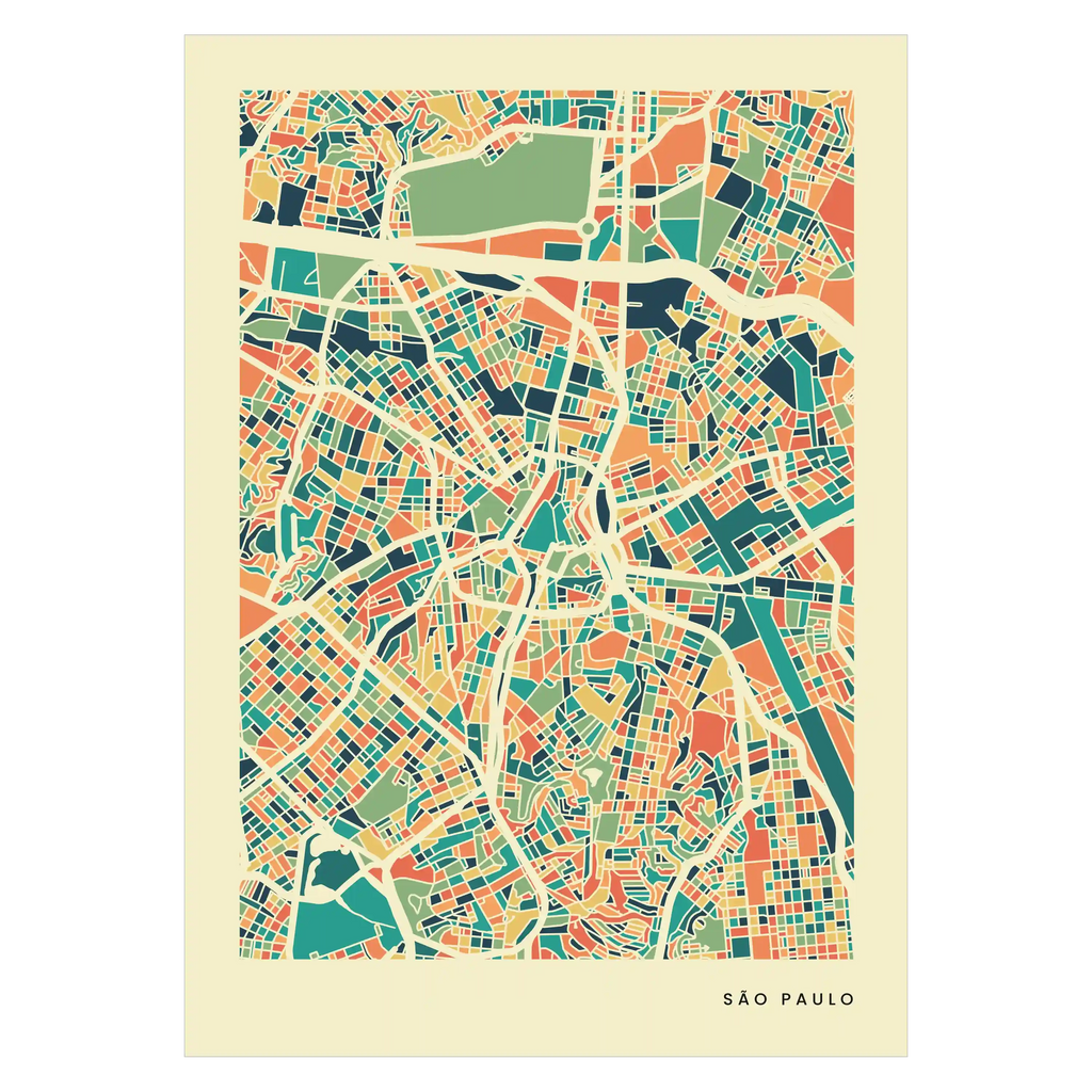 São Paulo Stadtkarte Poster - Polychroma Stadtplan Modern Art Print Stadtkarte Poster – Polychroma Modern Art Print