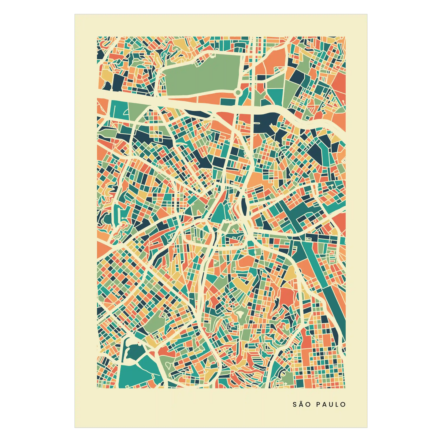 São Paulo Stadtkarte Poster - Polychroma Stadtplan Modern Art Print Stadtkarte Poster – Polychroma Modern Art Print