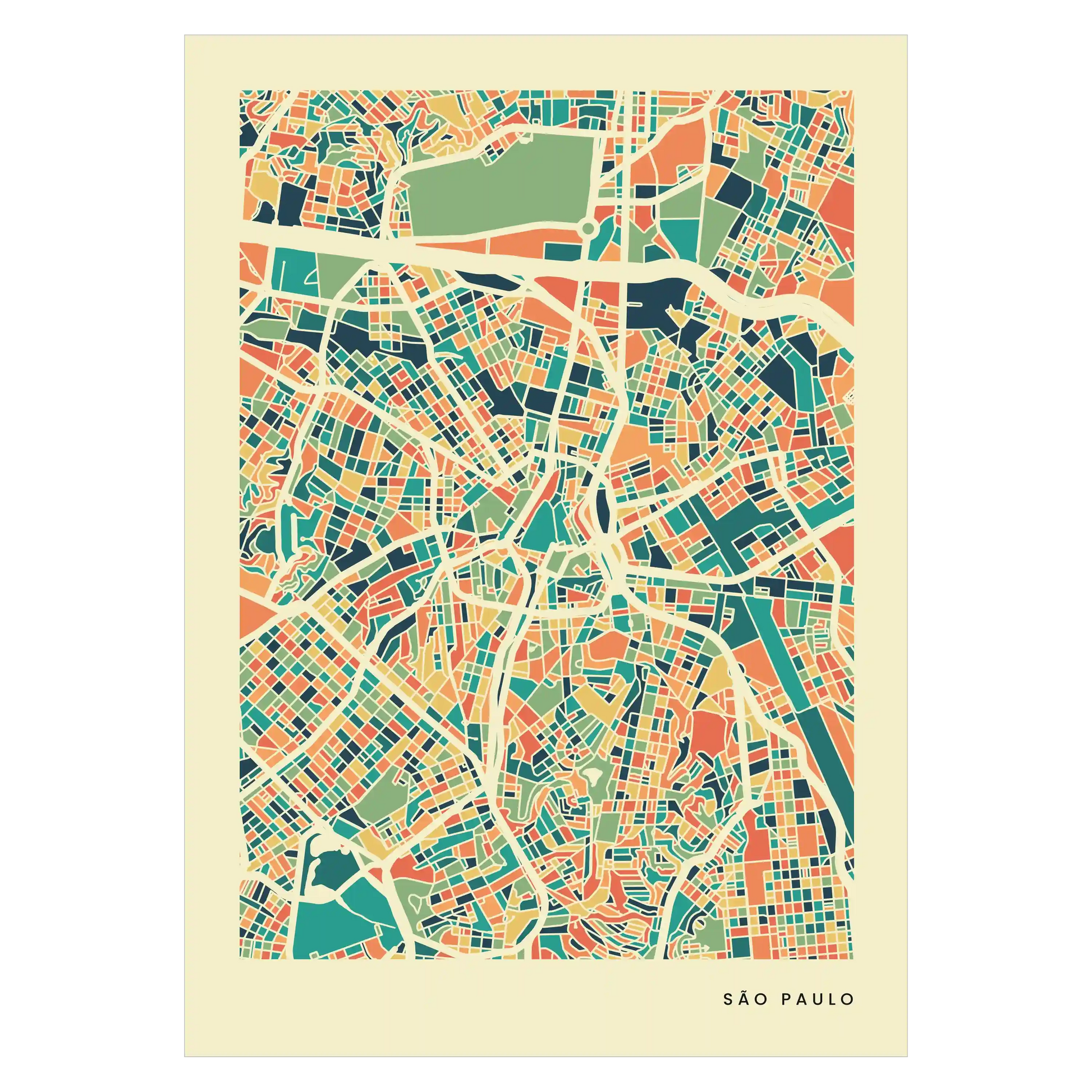 São Paulo Stadtkarte Poster - Polychroma Stadtplan Modern Art Print Stadtkarte Poster – Polychroma Modern Art Print