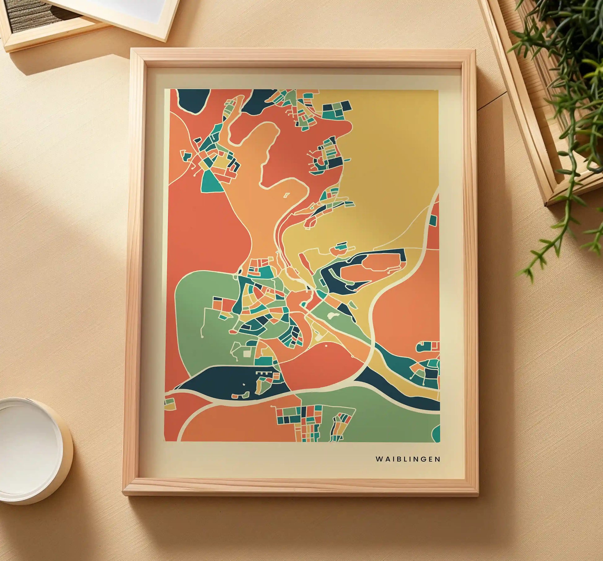 Waiblingen Stadtkarte Poster – Polychroma Modern Art Print