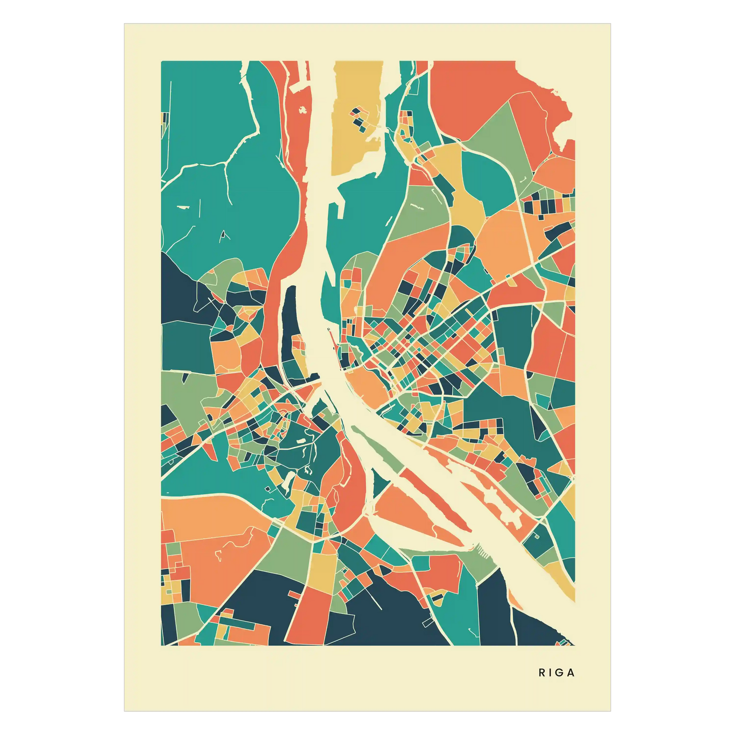 Riga Stadtkarte Poster – Polychroma Modern Art Print